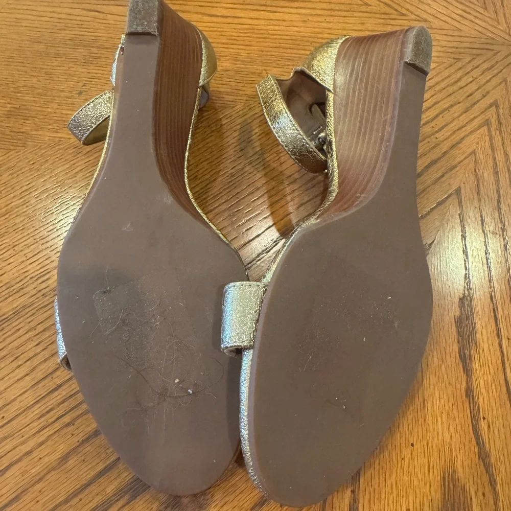 Tory Burch Gold Ankle Strap Wedges 8